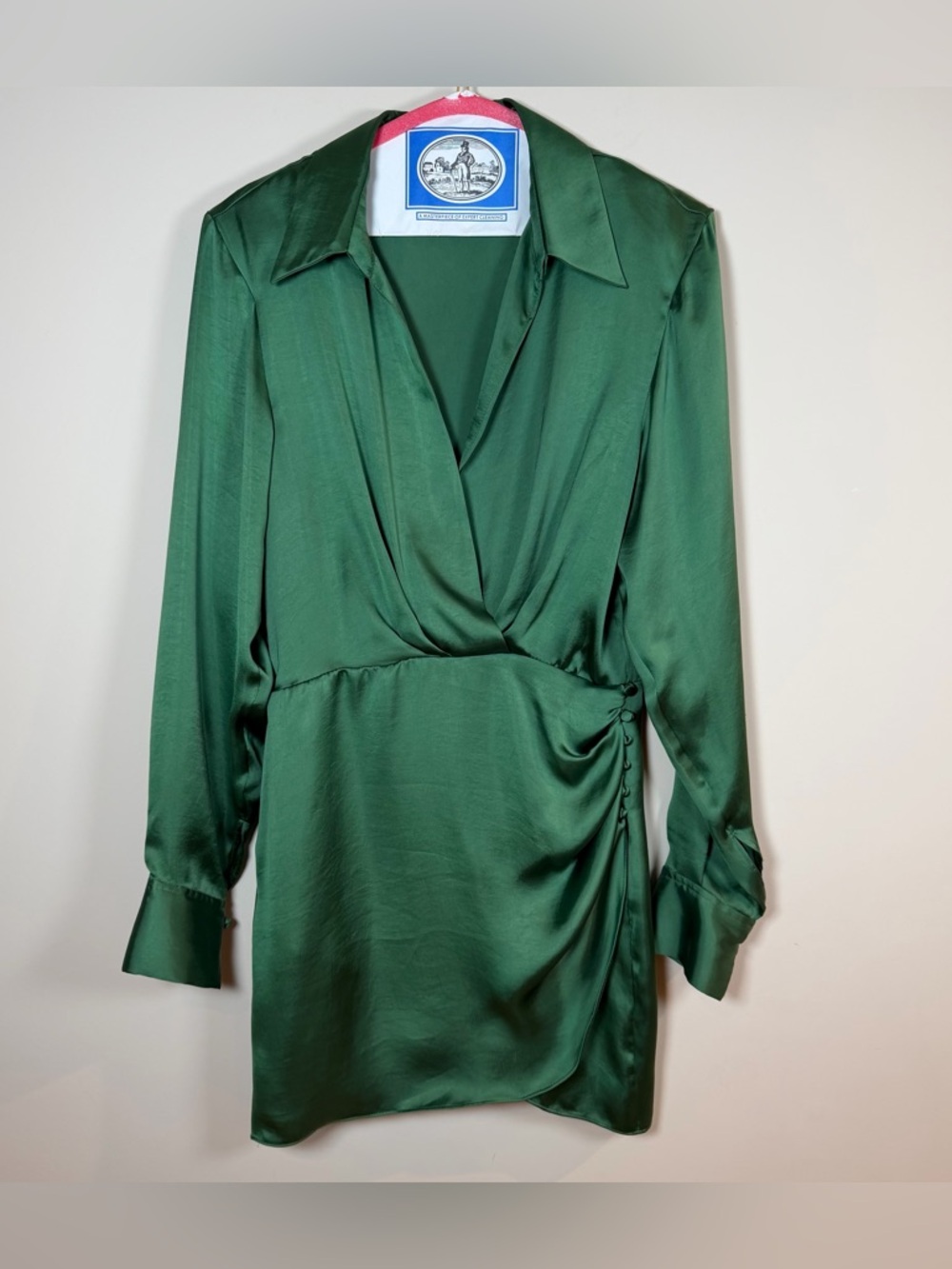 Zara Women's Short Satin Effect Wrap Mini Dress in Green Size M